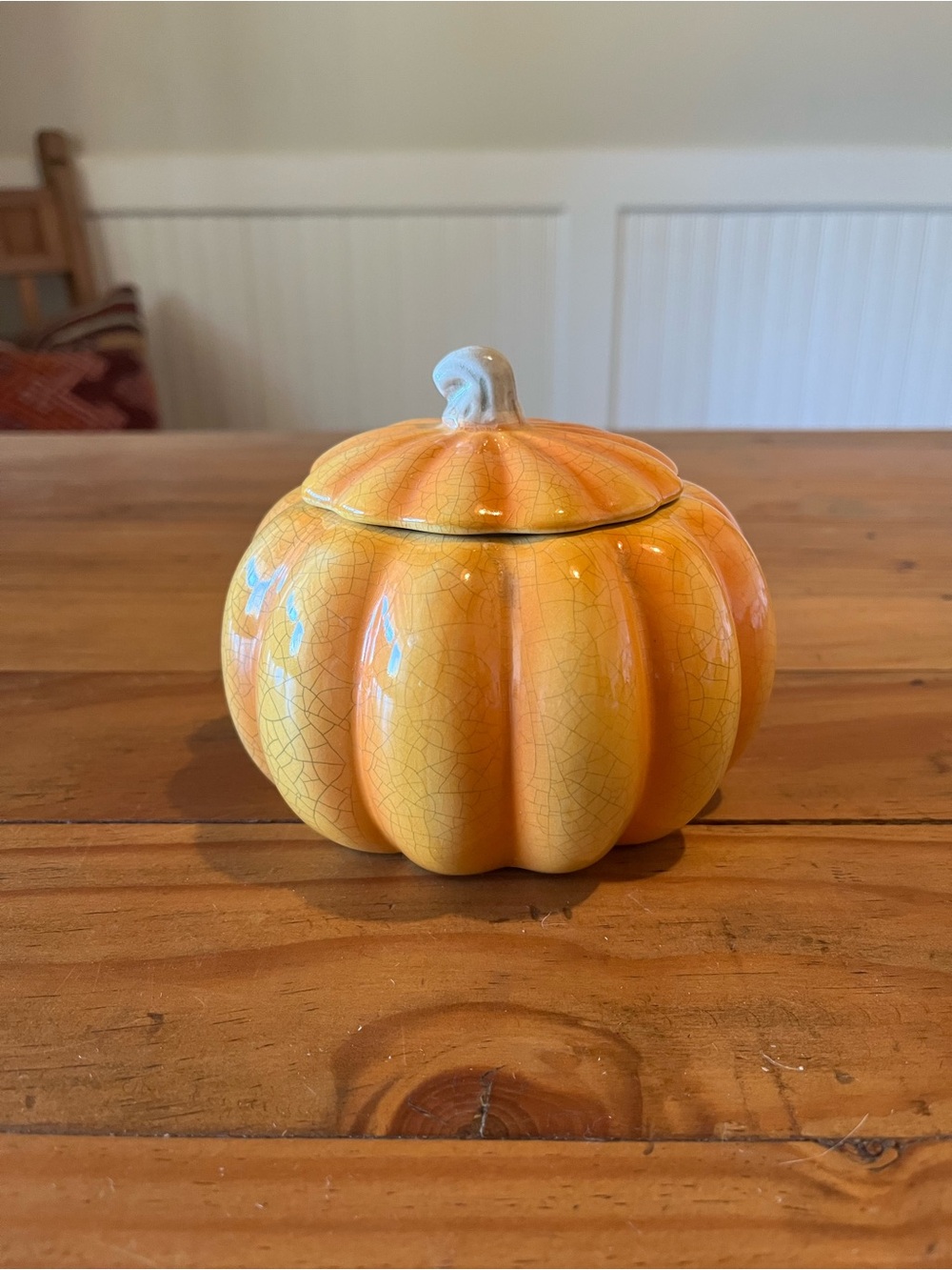 Vintage Crackle Glaze Ceramic Pumpkin w/Lid